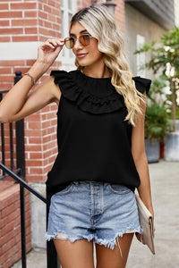 Ruffled Round Neck Sleeveless Blouse