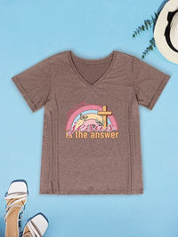 JESUS IS THE ANSWER V-Neck Short Sleeve T-Shirt