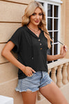 Half Button Drawstring Short Sleeve Hooded T-Shirt