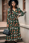 Printed Tied Pocketed Lantern Sleeve Dress