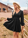 Stretch elastic waist long sleeve slim fit dress