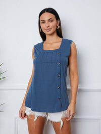 Square Neck Decorative Button Tank