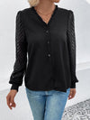 Mesh V-Neck Button Front Blouse