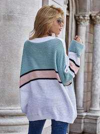 Striped Horizontal Ribbing Long Sleeve Tunic Sweater