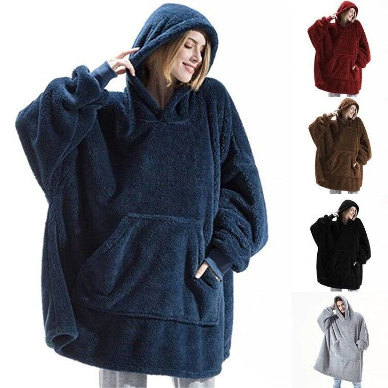 Professional Product Title: ```Cozy Hooded Sweatshirt with Spacious Pocket - Comfortable and Warm Double-Sided Fleece Sweater```