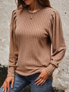 Ribbed Round Neck Long Sleeve T-Shirt