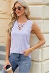 Eyelet Crisscross V-Neck Tank