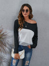 Color Block Round Neck Long Sleeve T-Shirt