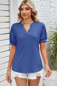 Notched Ruched Short Sleeve T-Shirt