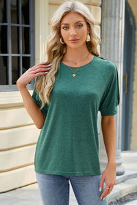 Round Neck Buttoned Short Sleeve T-Shirt