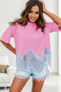 Fringe Round Neck Short Sleeve T-Shirt