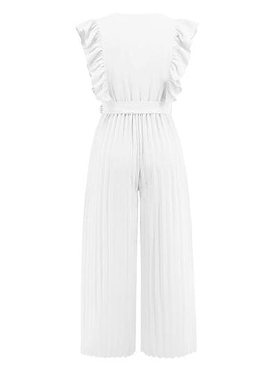 Ruffled Surplice Cap Sleeve Jumpsuit