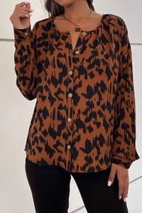 Printed Dropped Shoulder Button-Up Blouse