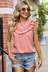 Ruffled Round Neck Sleeveless Blouse