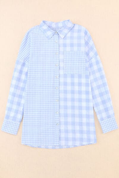 Pocketed Plaid Dropped Shoulder Shirt