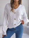 Cable-Knit Buttoned V-Neck Sweater