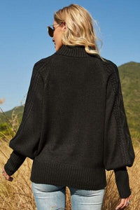 Ribbed Mock Neck Lantern Sleeve Sweater