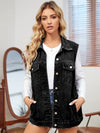 Pocketed Button Up Sleeveless Denim Jacket