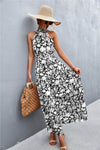 Printed Sleeveless Tie Waist Maxi Dress