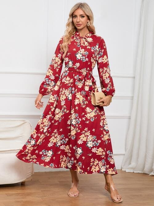 Floral Tie Front Balloon Sleeve Dress