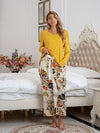 Round Neck Top and Printed Pants Lounge Set