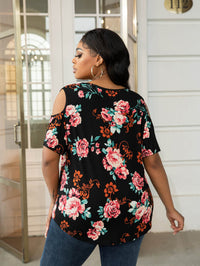 Plus Size Cold-Shoulder Round Neck Curved Hem Tee