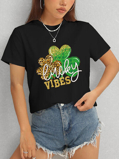 LUCKY VIBES Round Neck Short Sleeve T-Shirt