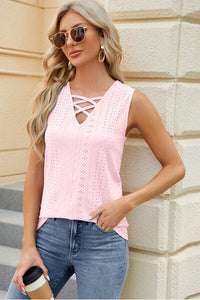 Eyelet Crisscross V-Neck Tank