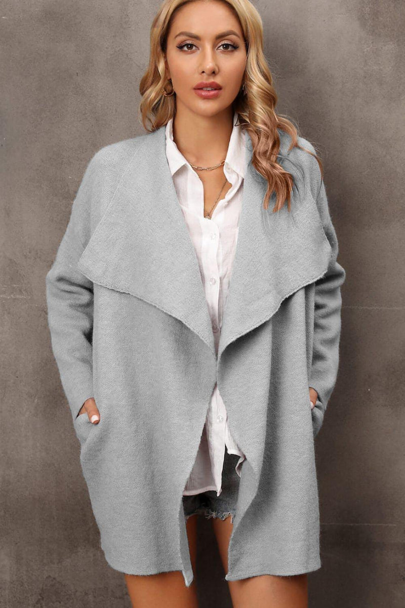 Waterfall Collar Longline Cardigan with Side Pockets