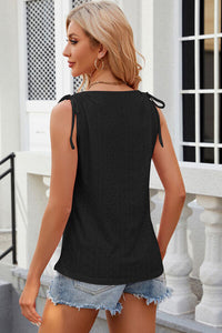 Eyelet Round Neck Wide Strap Tank