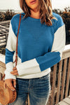 Two-Tone Openwork Rib-Knit Sweater