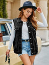 Pocketed Button Up Sleeveless Denim Jacket