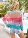 Color Block Openwork Boat Neck Cover Up