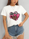 Heart Round Neck Short Sleeve T-Shirt