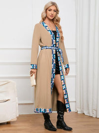 Floral Tie Front Long Sleeve Robe