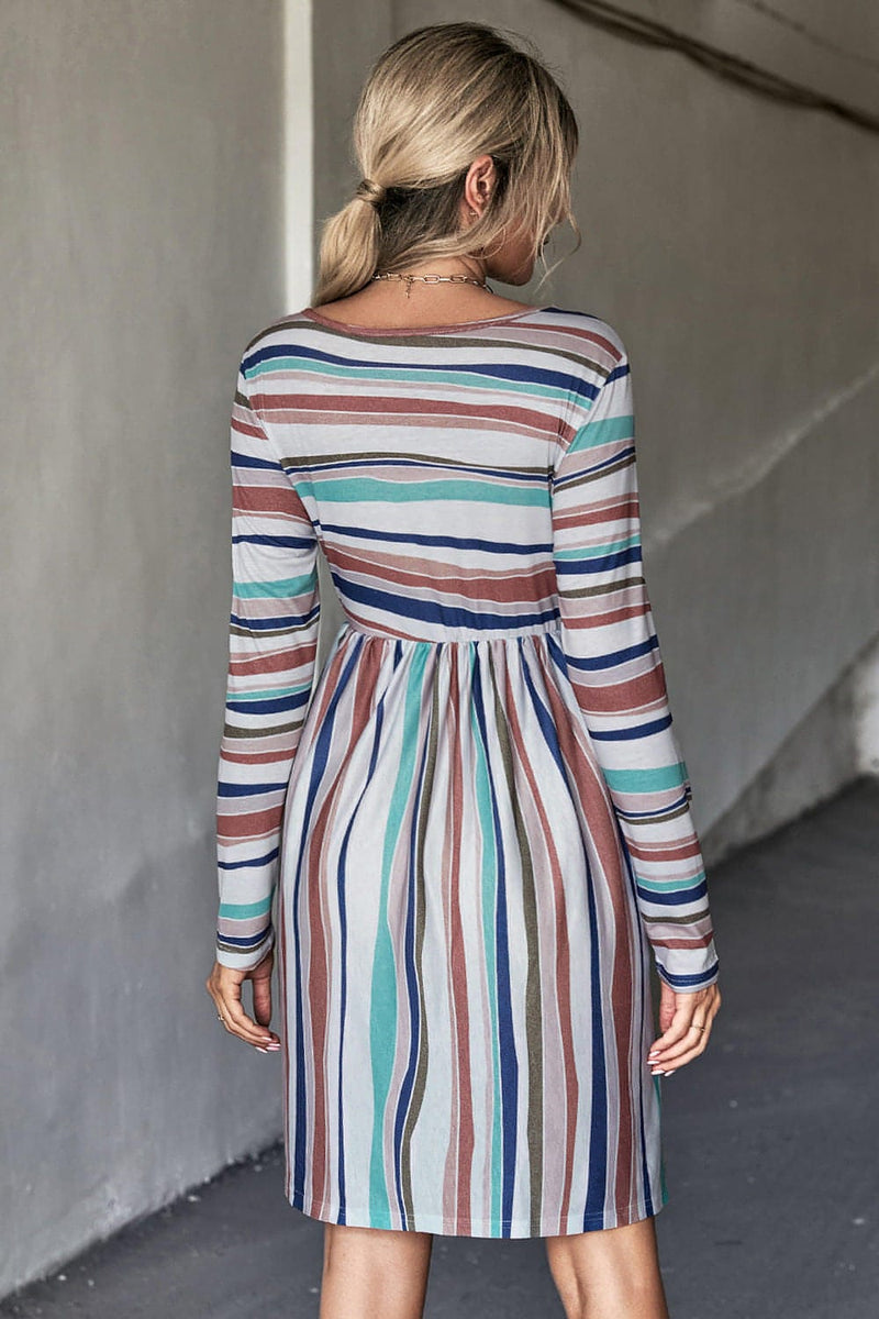 Striped Round Neck Long Sleeve Tee Dress