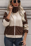 Color Block Zip Up Pocketed Jacket