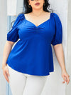 Plus Size Tied Sweetheart Neck Balloon Sleeve Blouse