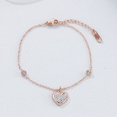 Inlaid Rhinestone Titanium Steel Heart Bracelet