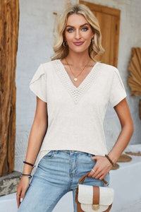 V-Neck Petal Sleeve T-Shirt