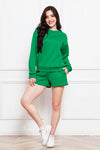 Round Neck Long Sleeve Sweatshirt and Drawstring Shorts Set