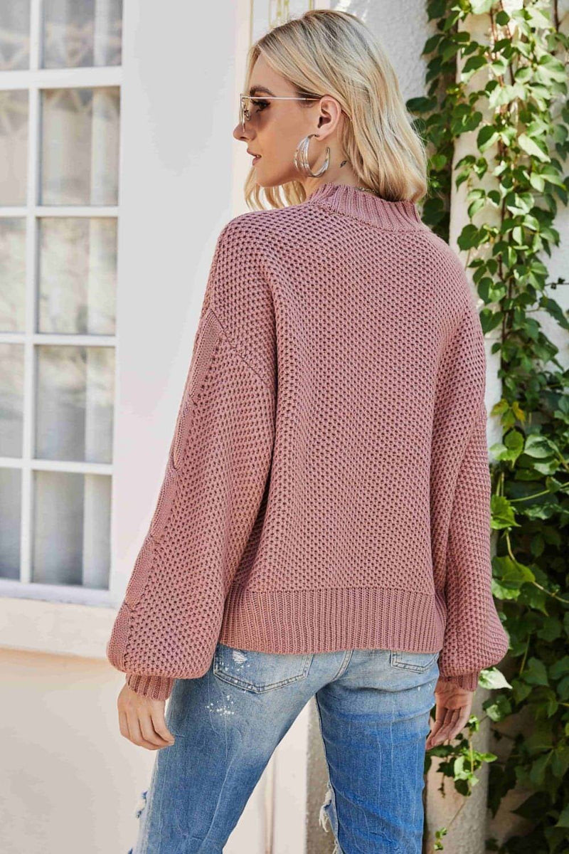Mixed Knit Crewneck Drop Shoulder Sweater