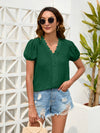 Swiss Dot Lace Detail V-Neck Blouse