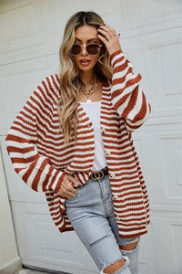 Striped Button Up Long Sleeve Cardigan