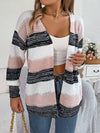 Openwork Striped Open Front Cardigan