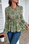 Smocked Printed Balloon Sleeve Blouse