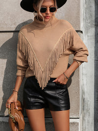 Women's Loose Fringed Sweater Knit Turtleneck Sweater