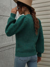 Heathered Long Lantern Sleeve Rib-Knit Sweater