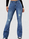 Blue Ripped Holes Flare Jeans, High Stretch Slant Pockets Washed Bell Bottom Jeans, Women's Denim Jeans & Clothing