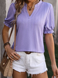 Textured Notched Flounce Sleeve Blouse